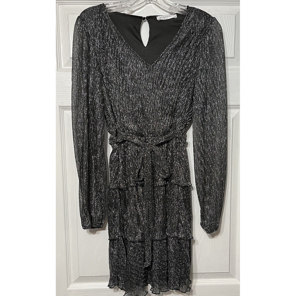 Angashion Tiered Sparkly Lined‎ Mini Dress Sz M Party Holiday Glam